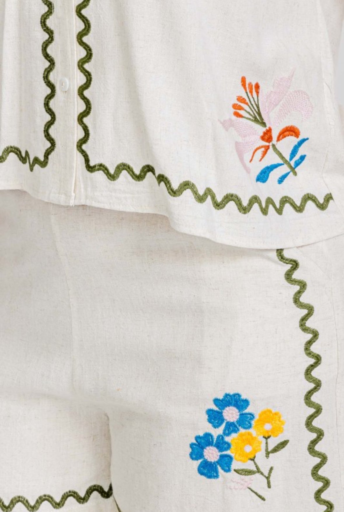 Embroidered Plus Size Set, Short And Top