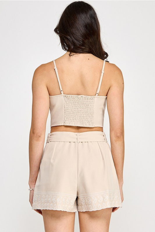 Embroidered Detail Top And Short Set