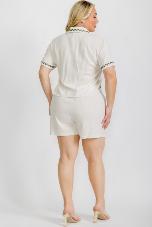 Embroidered Plus Size Set, Short And Top