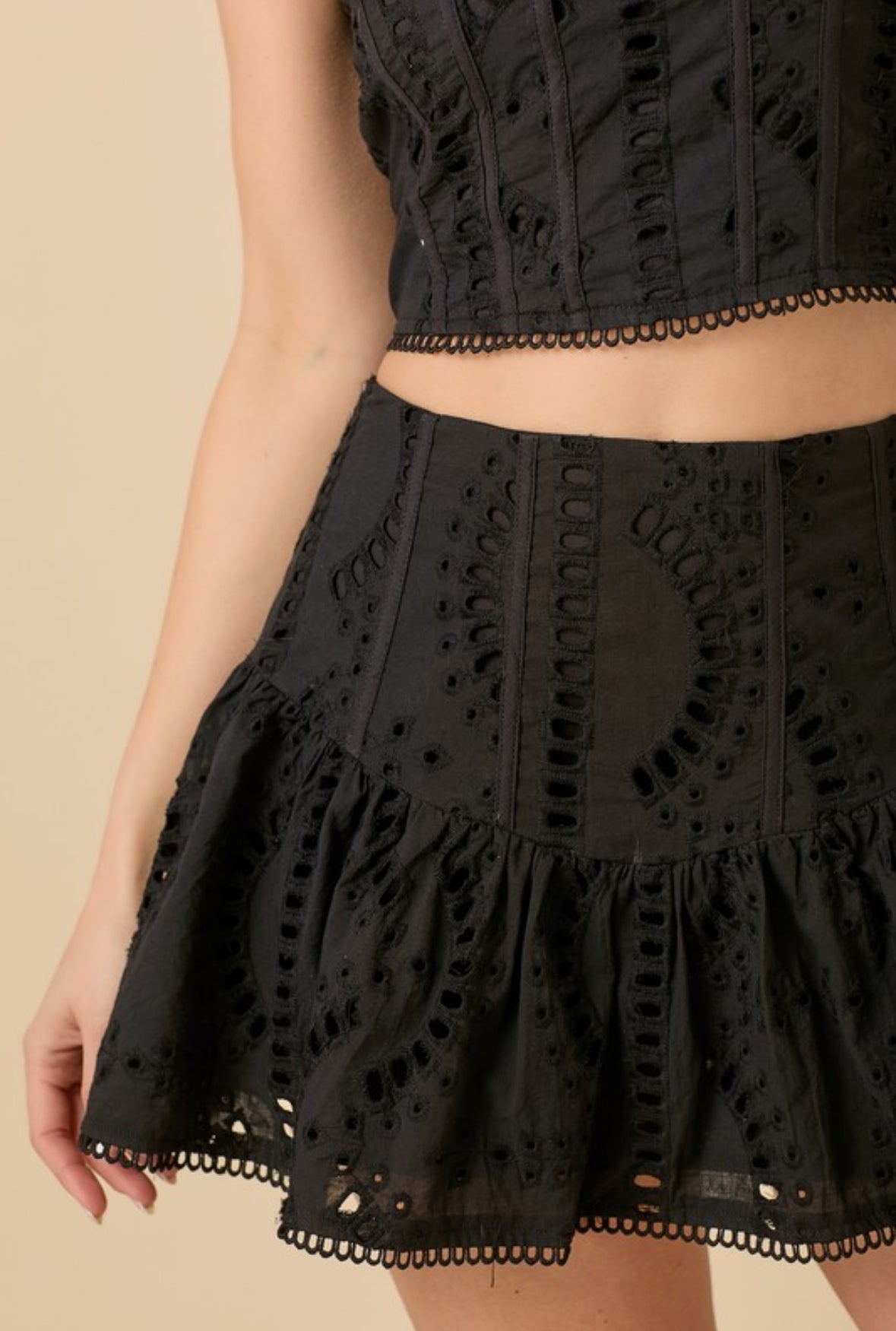Cotton Embroidered Corset Top And Mini Skirt Set