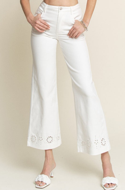 Embroidery Soft Washed Strechy Denim Pants