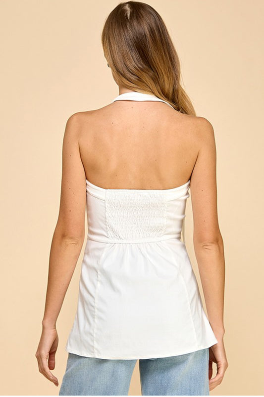 Front Button Down Halter Neck Strap Tunic Top