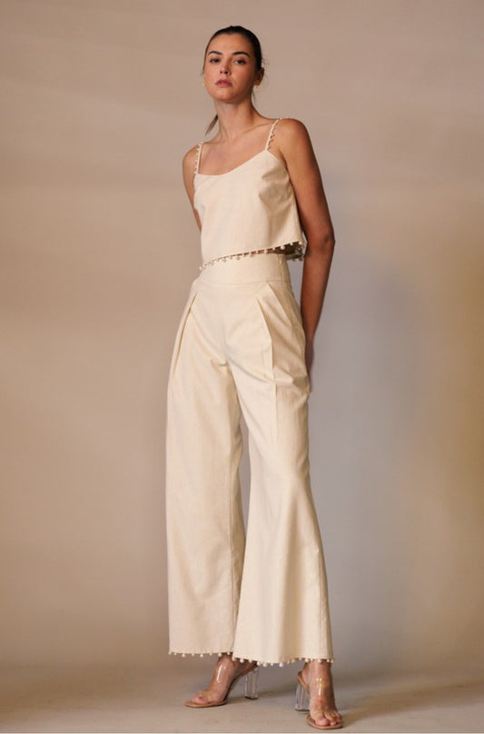 Pearl-trimmed Linen Blend Set