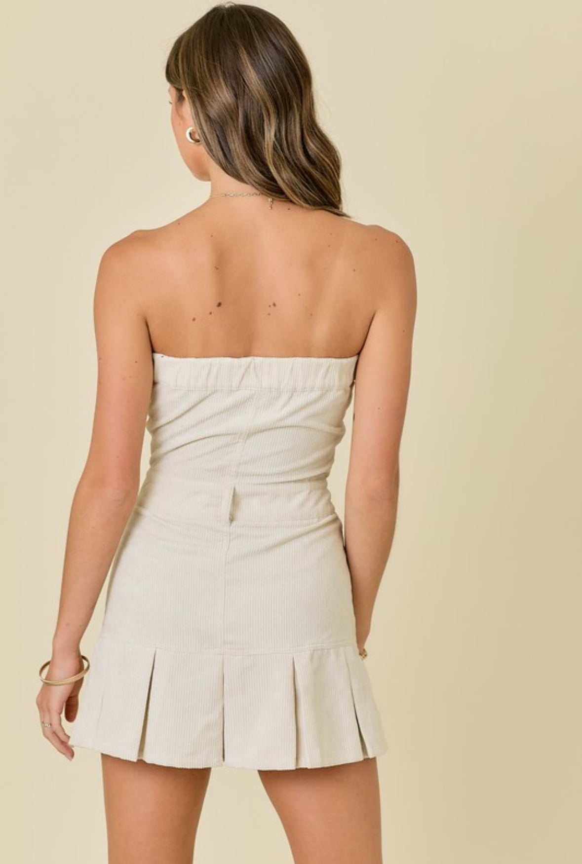 Solid Corduroy Strapless Mini Dress