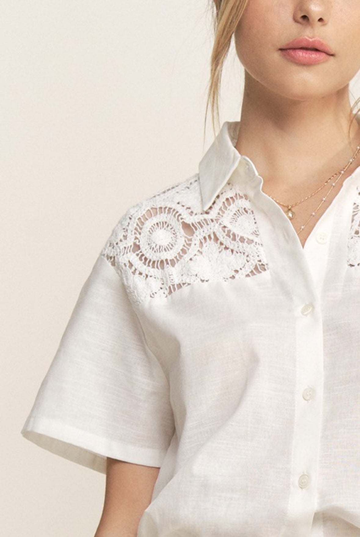 Crochet Detail Linen Top & Shorts Set