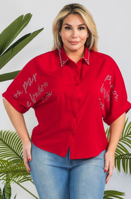 Plus Size Solid Studded Shirt