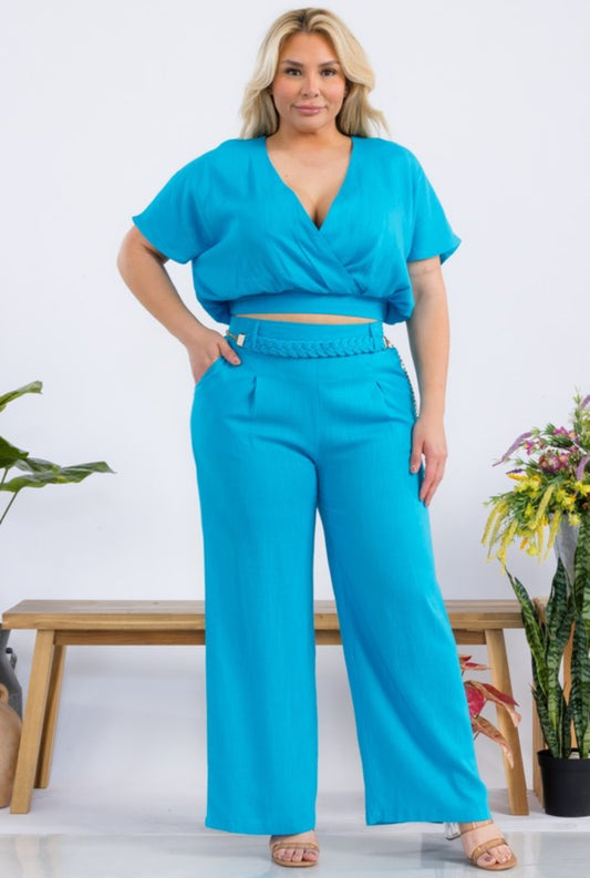 Plus Size Solid Linen Set