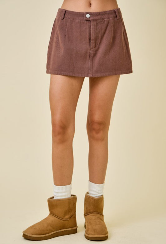 Denim Mini Skort With Front Button And Belt Loops