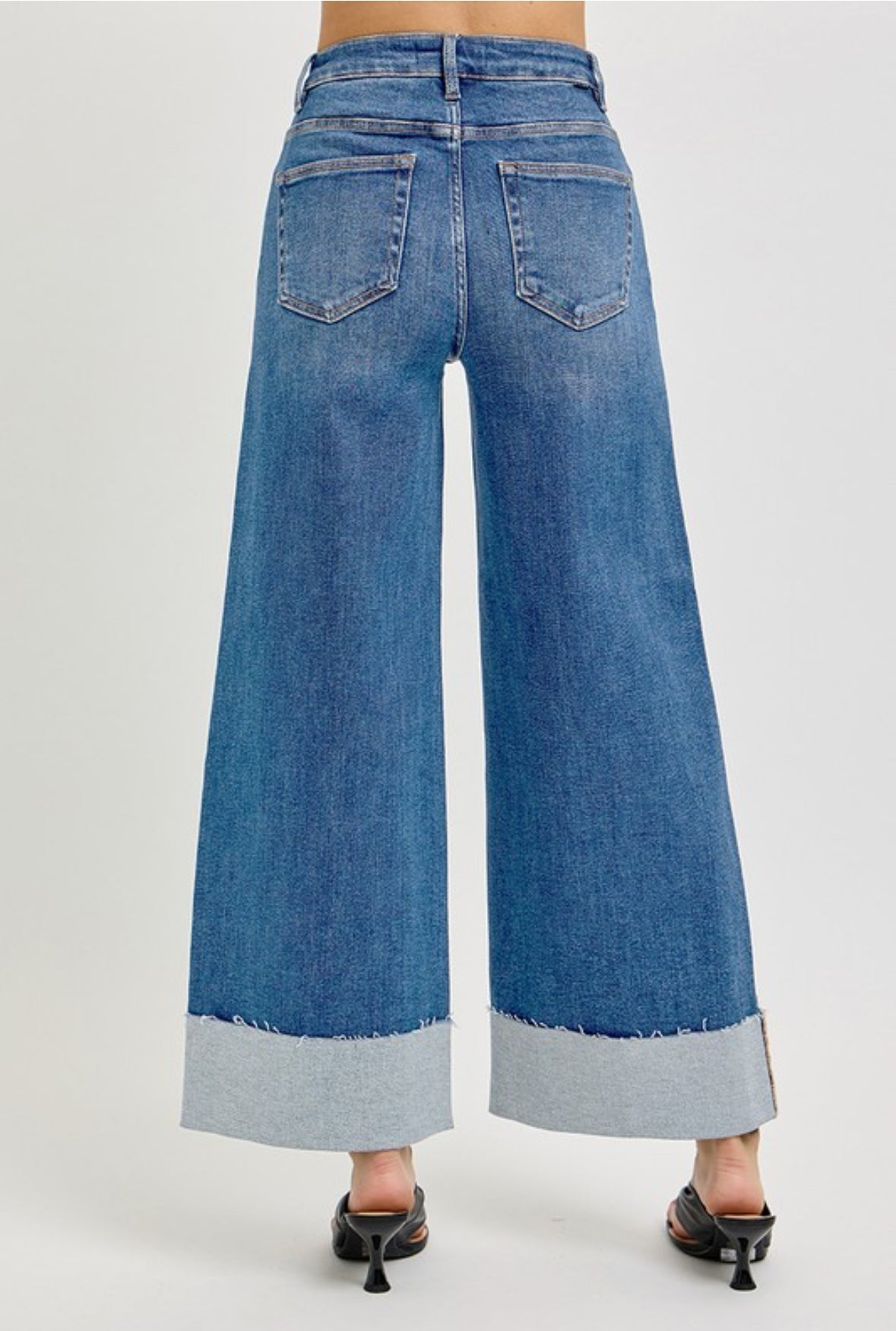 Tummy Control High Rise Crop Wide Cuffed Jeans